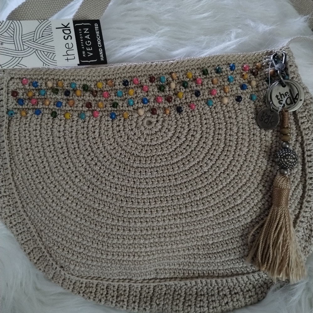 The Sak Cream Shoulder Bag with Beaded Accents